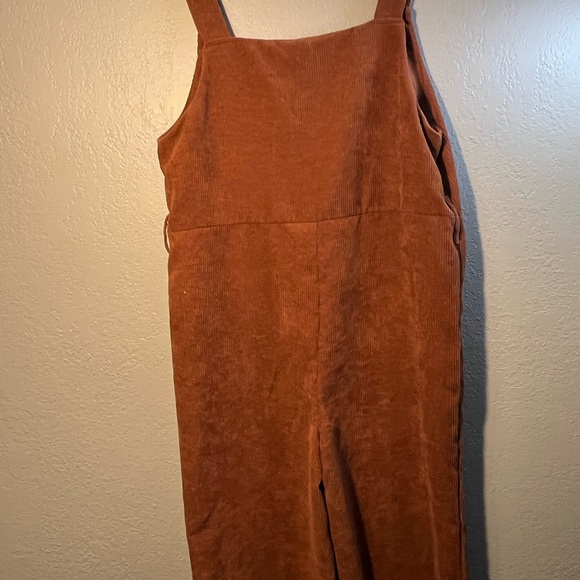 Shien Rust Brown Corduroy Overalls SZ L V Neck One-Piece Long Dress - Picture 8 of 8